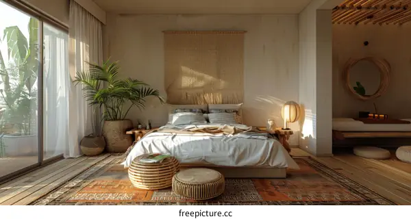 Bohemian Style Bedroom with Macrame Wall Hanging