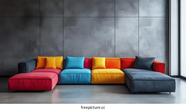 Colorful Modern Modular Sofa in Concrete Interior