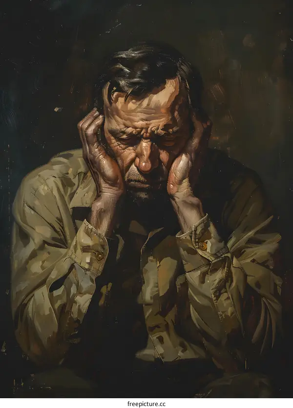 Portrait of a man with hands on head