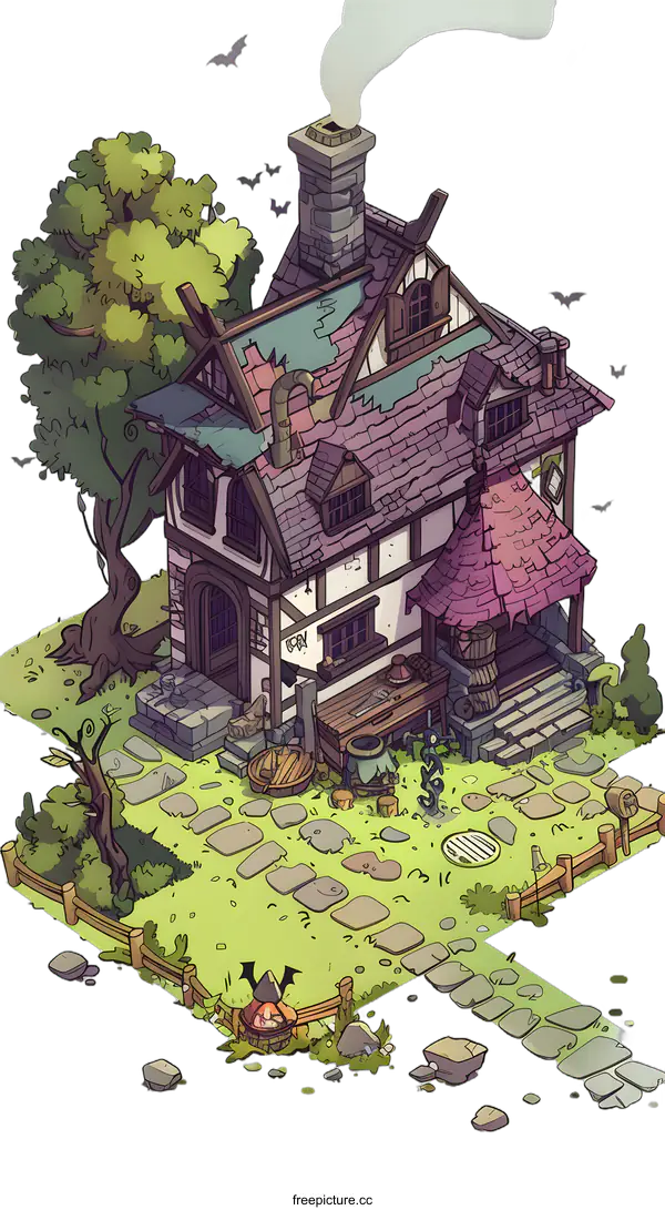 [Transparent Background PNG]Cartoon Illustration of a Small Village House