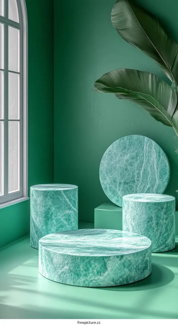 Green Marble Display Stands in a Stylish Interior
