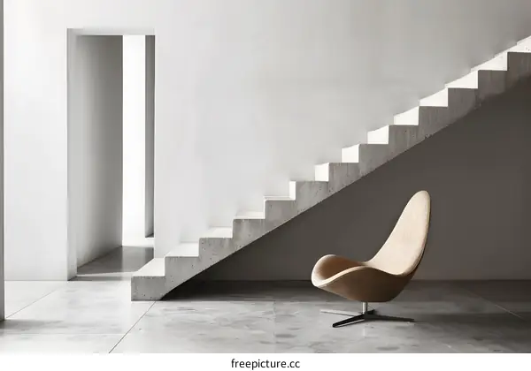 Modern Minimalist Concrete Staircase with Swivel Chair