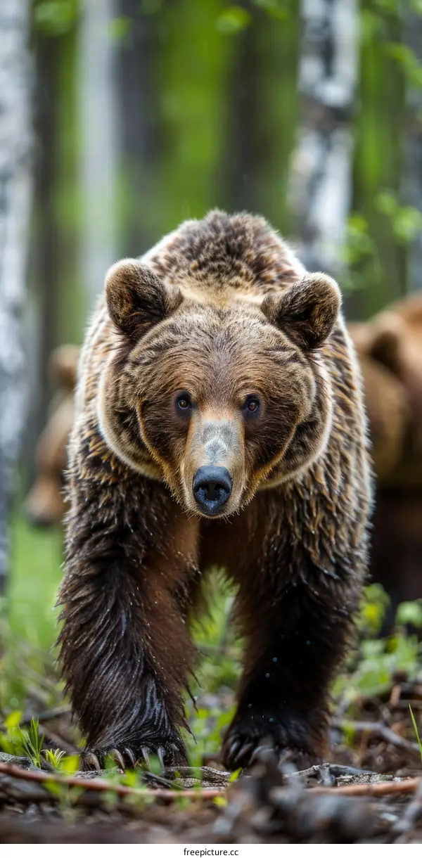 Majestic Brown Bear Stalking in Forest Clearing