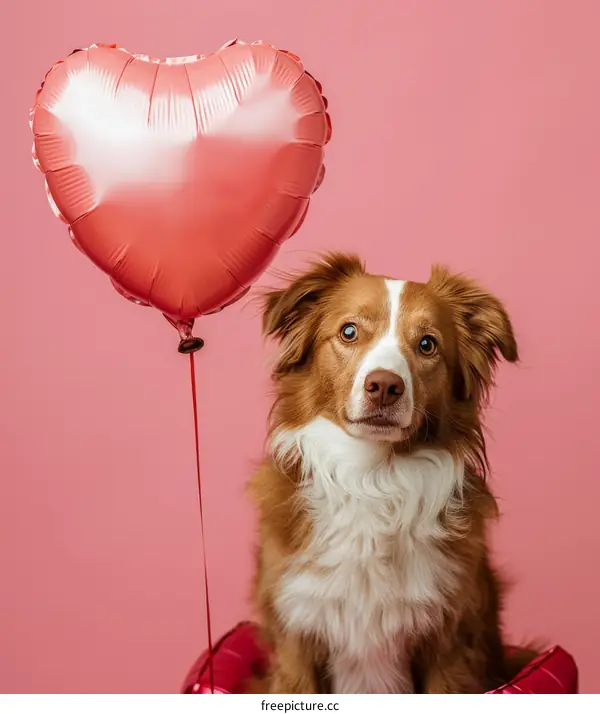 Cute Border Collie Puppy with Heart Balloon