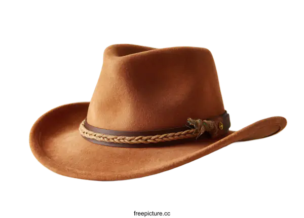 [Transparent Background PNG]Elegant Light Brown Cowboy Hat with Braided Detail
