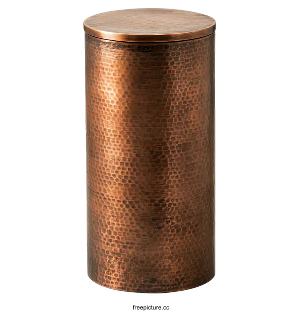 [Transparent Background PNG]Copper Cylindrical Decorative Container with Hammered Texture