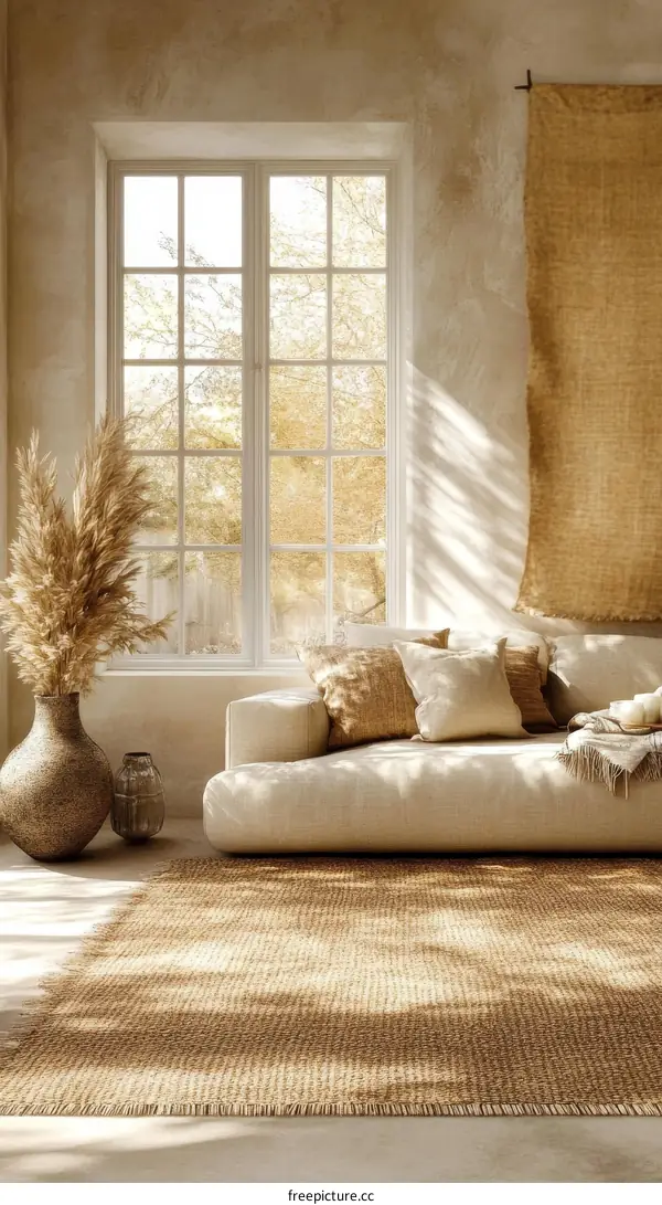 Beige Living Room Area Rug with Large Window