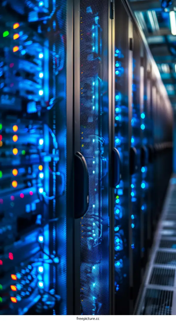 Modern Server Room with Blue Lighting