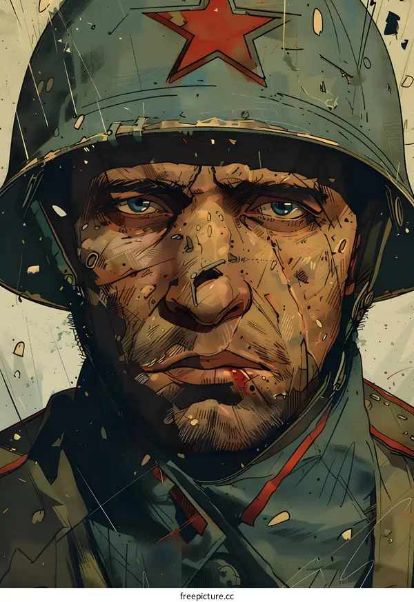 Portrait of a soldier wearing a military helmet