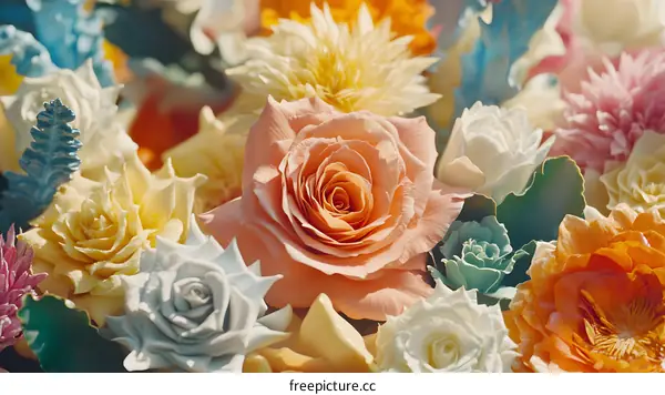 Close Up of Colorful Flowers in a Bouquet