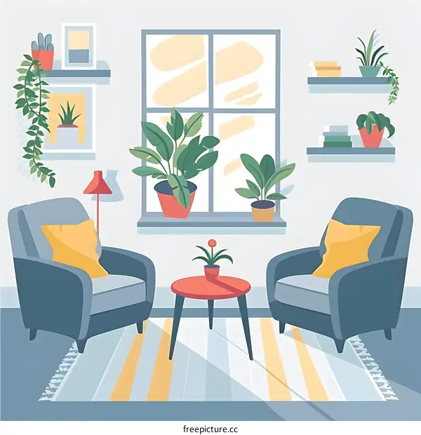 Cozy Living Room Interior Design with Armchairs and Plants