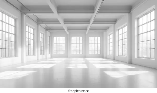 Empty White Industrial Loft Interior Design