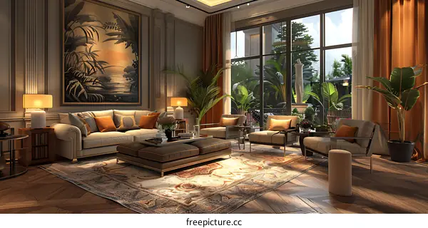Palm-Filled Modern Living Room