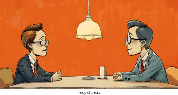 Two Men in Suits Sitting at a Table Having a Conversation