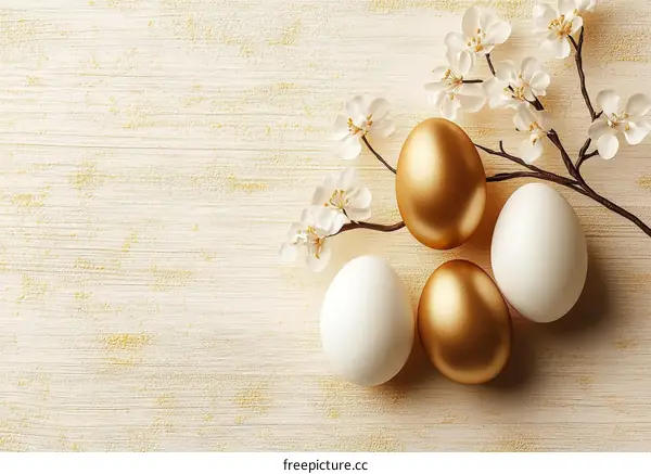 Elegant Easter Eggs on Wooden Background