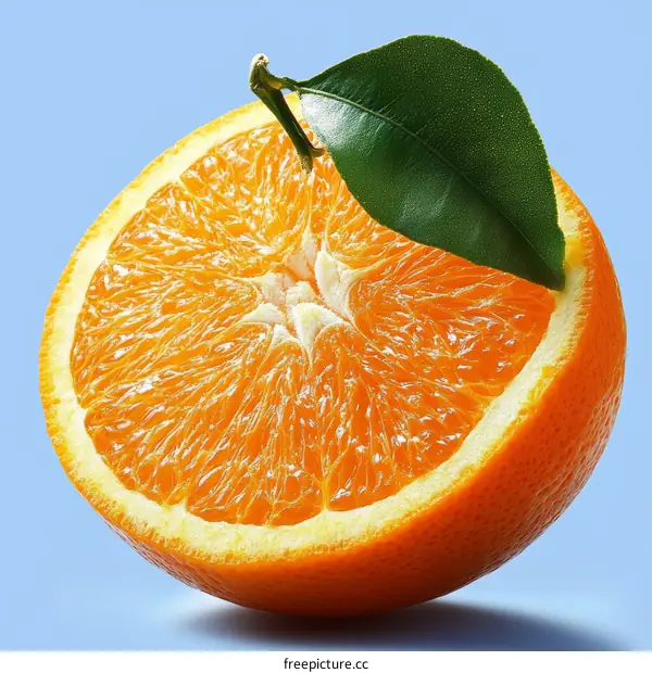 Close Up of a Fresh Orange Slice with Leaf