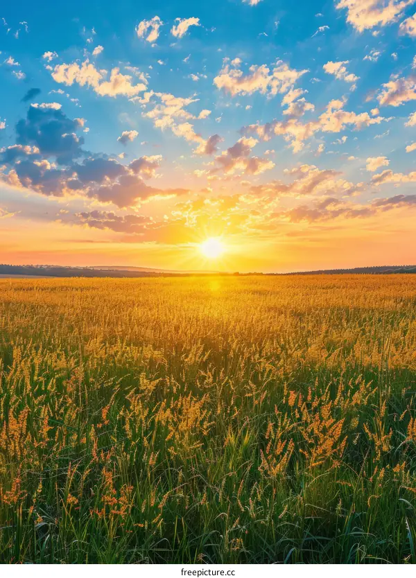 Landscape photography of a golden wheat field at sunset