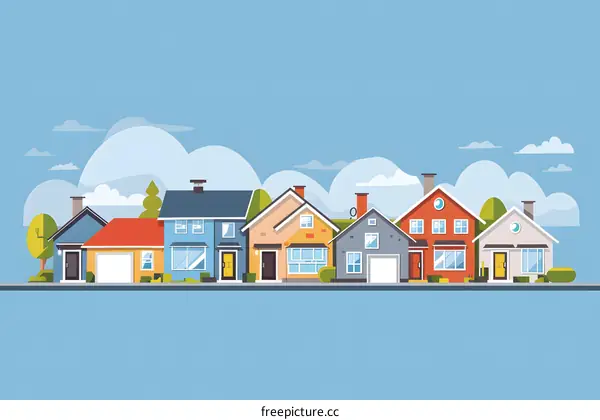 Illustration of a Row of Colorful Houses