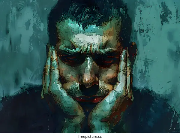 A portrait of a man with his hands on his face