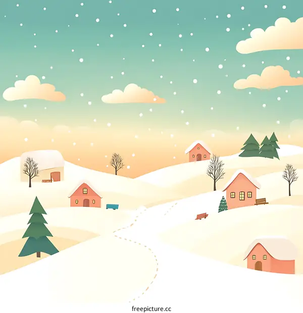 Snowy Winter Landscape With Houses