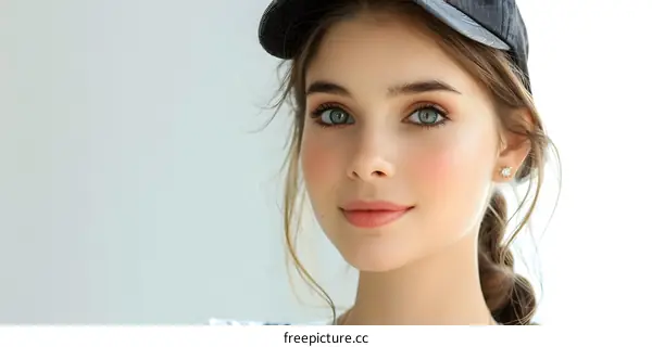 Girl with blue eyes and black cap