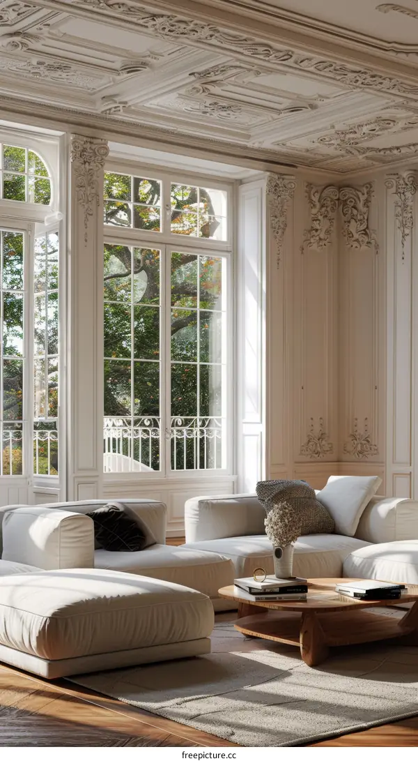 Sunlit Retro Living Room with Balcony