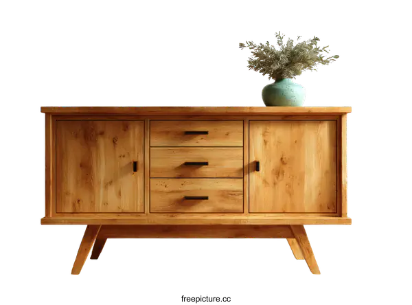 [Transparent Background PNG]Wooden Buffet with Greenery Decoration
