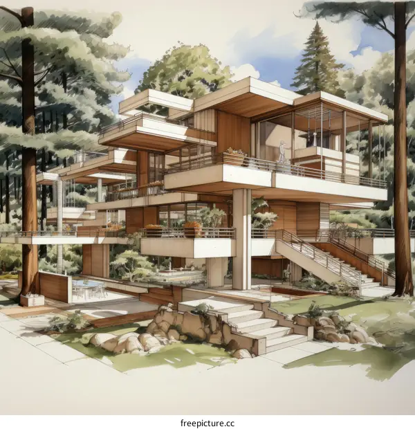 Modernist house in the woods