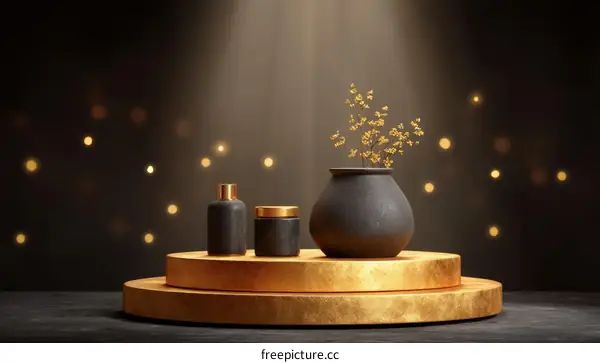 Luxury Dark Gray Cosmetic Display with Golden Accents