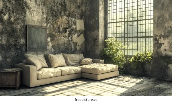 Industrial Loft Interior with Vintage Sofa