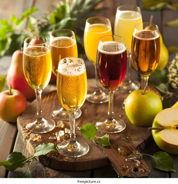 Apple Cider Drinks with Fresh Apples and Pears