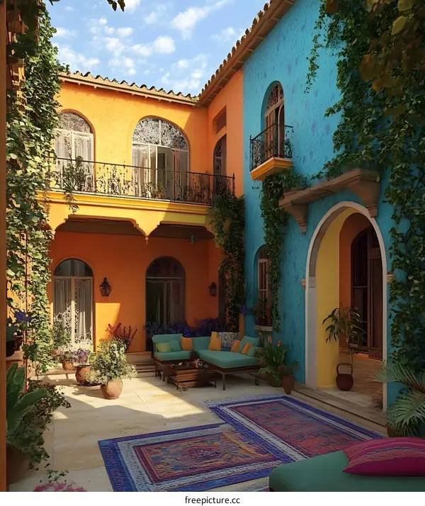 Beautiful Interior Design of a Mediterranean Style Courtyard
