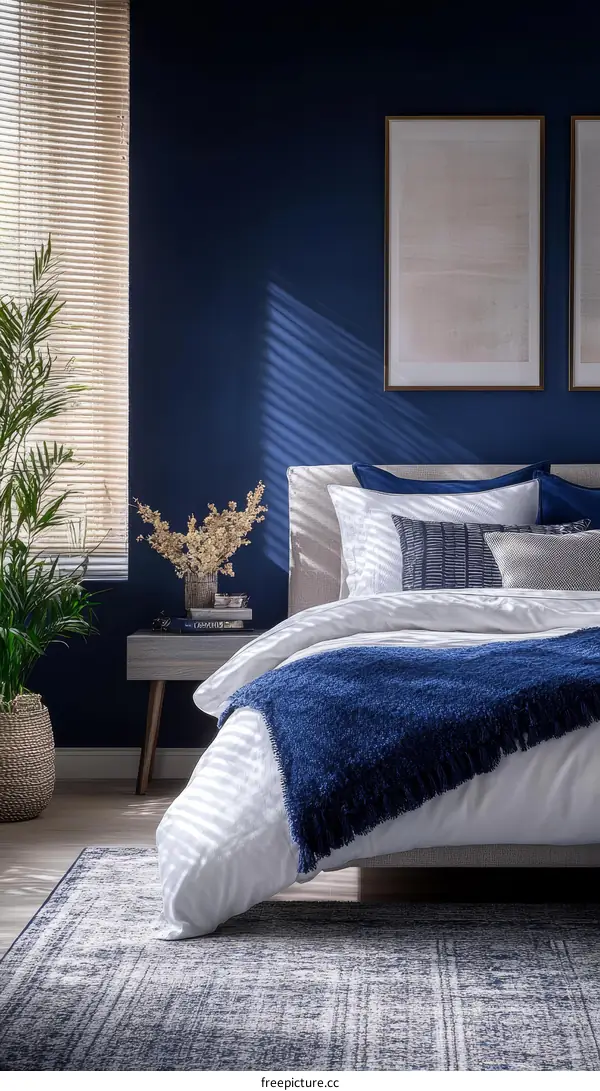 Bedroom Interior Design with Deep Blue Wall
