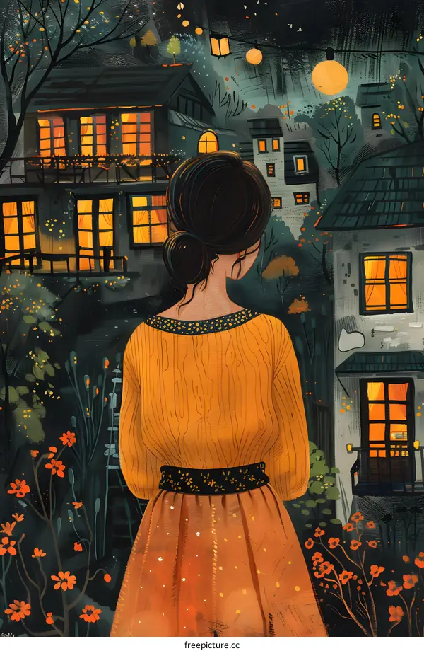 girl looking at houses in the evening
