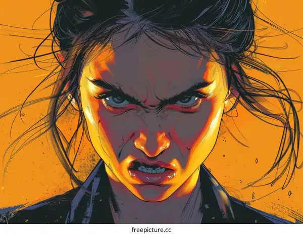 Angry Woman with Dark Hair and Furious Expression
