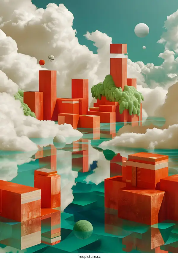 Abstract Art Illustration with Orange and Green Geometric Shapes