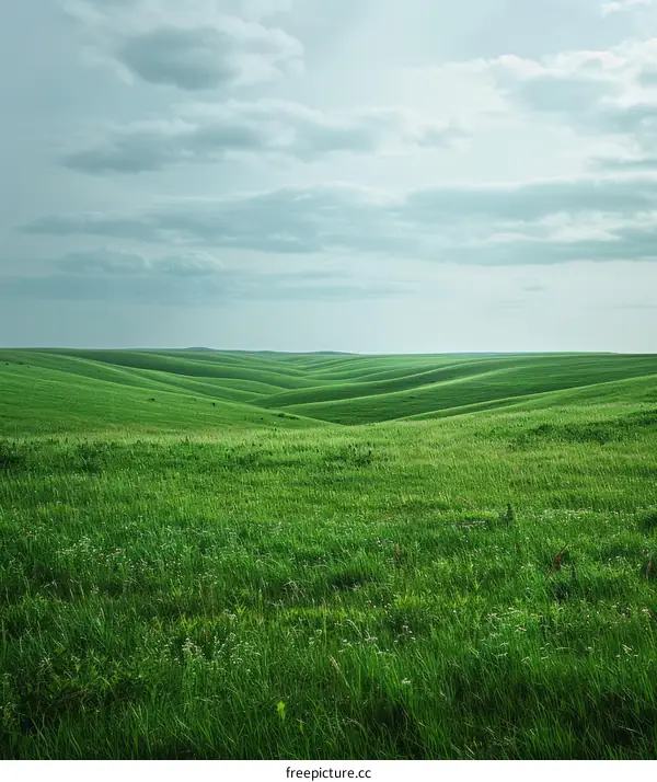 Rolling Green Hills Under a Cloudy Sky
