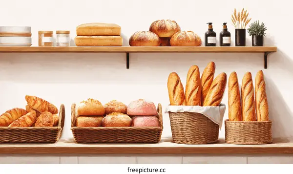 Bakery Shelf Display of Fresh Baked Goods