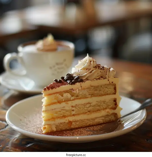 Slice of Cake with a Cup of Coffee