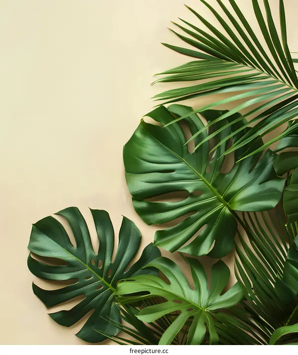 Tropical Leaves Background with Monstera and Palm