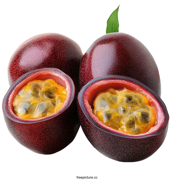 [Transparent Background PNG]Close Up of Passion Fruit with Leaves