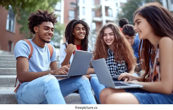 Students Working Together Outdoors