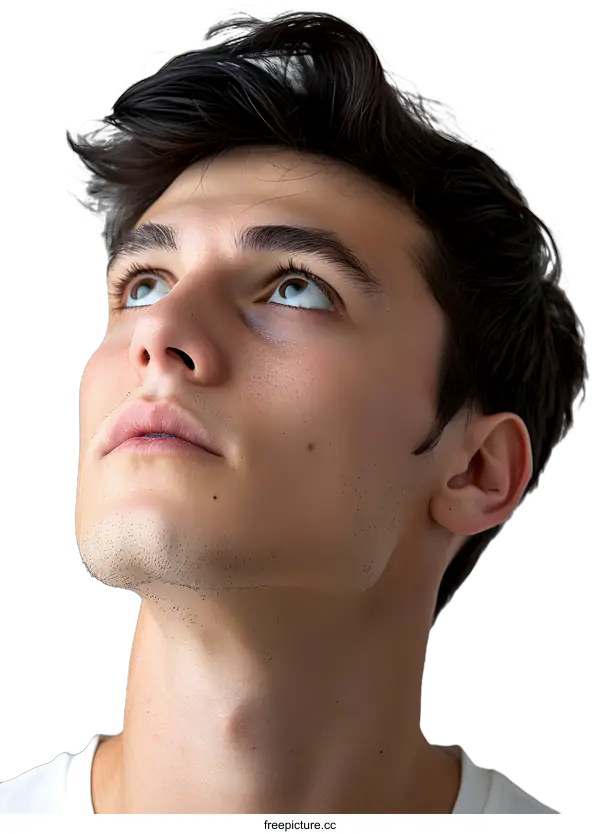 [Transparent Background PNG]Portrait of a Young Man Looking Up