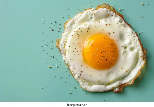 Fried egg with spices on a blue background