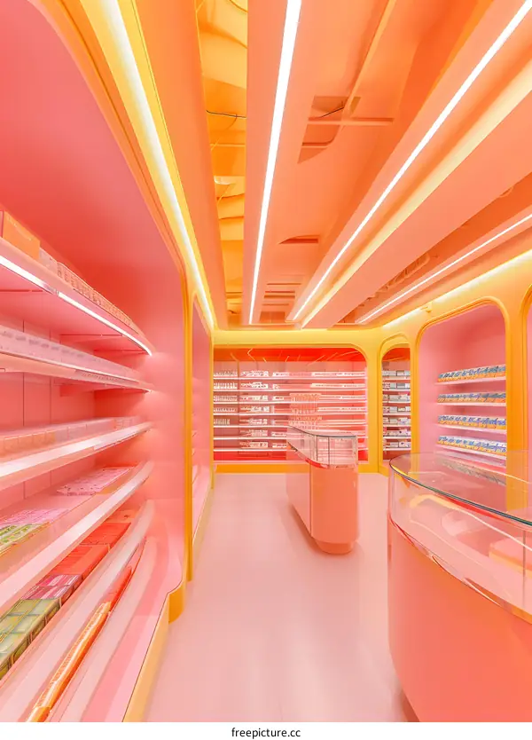 Pink and Yellow Retro Style Store Interior Design