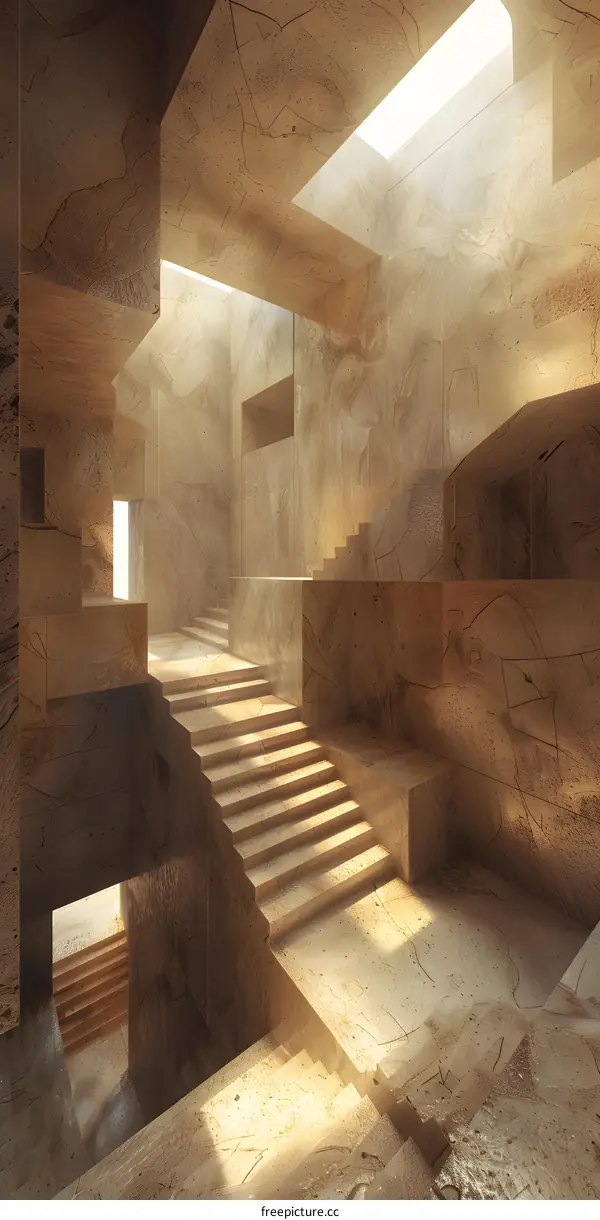 Abstract Interior Concrete Structure with Stairs and Openings