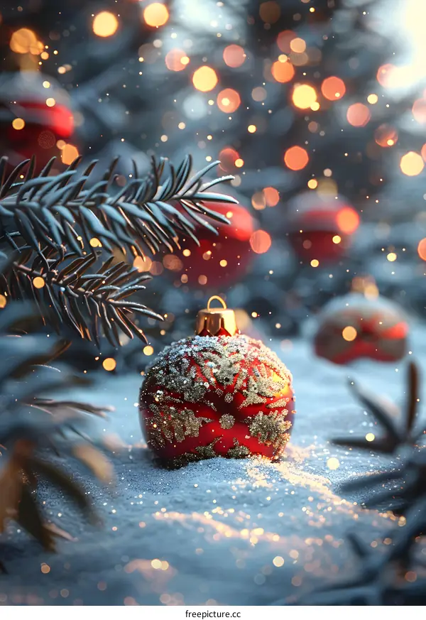 Red Christmas ball in the snow