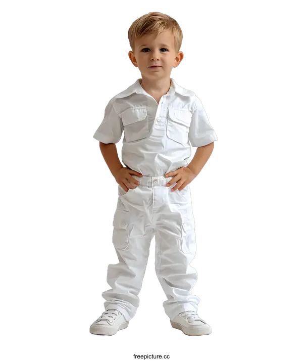 [Transparent Background PNG]Portrait of a cute little boy in white clothes