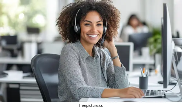 Smiling African American Woman Working in an Office