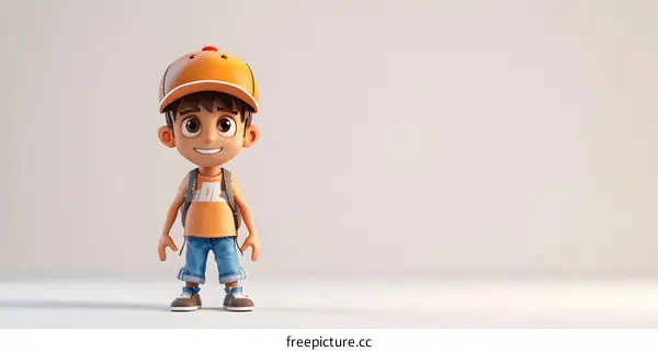3d cartoon character of a boy wearing a cap